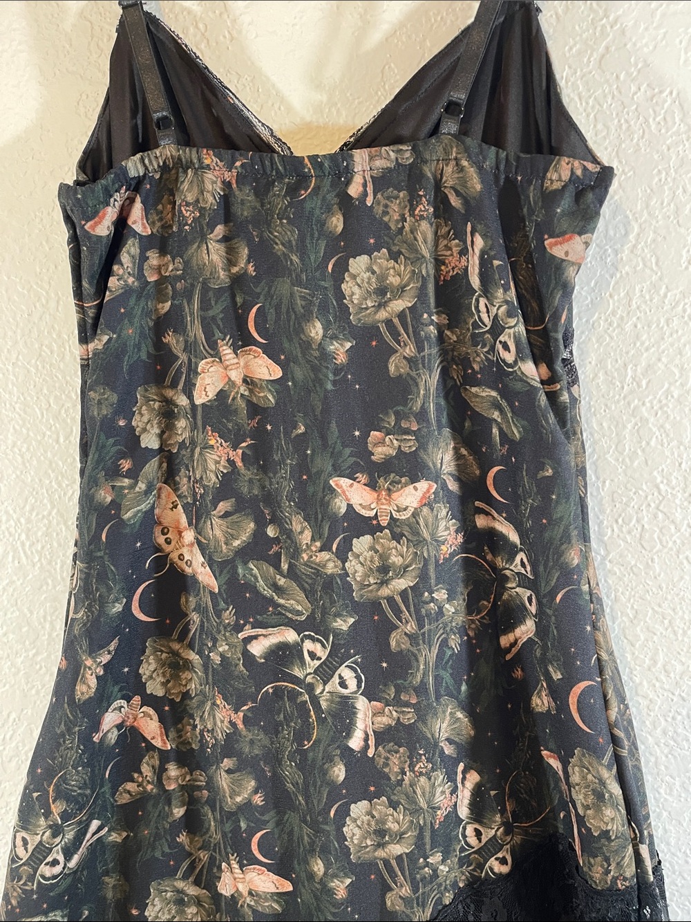 Cosmic Aura Celestial Moth Lace Asymmetrical Midaxi Slip Dress Size Small NEW - Picture 7 of 10